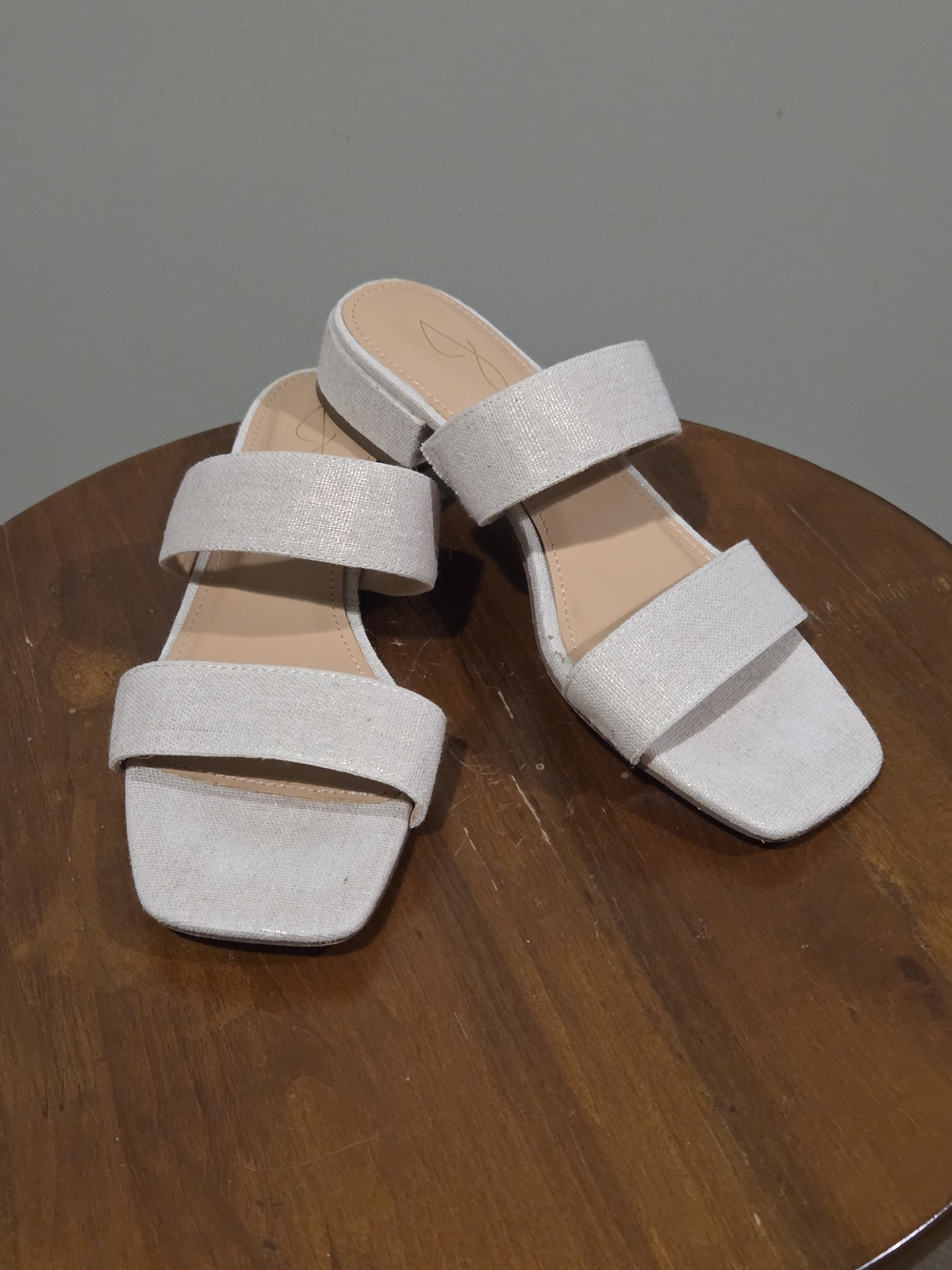 Joie Silver-White Double Strap Slide Sandals